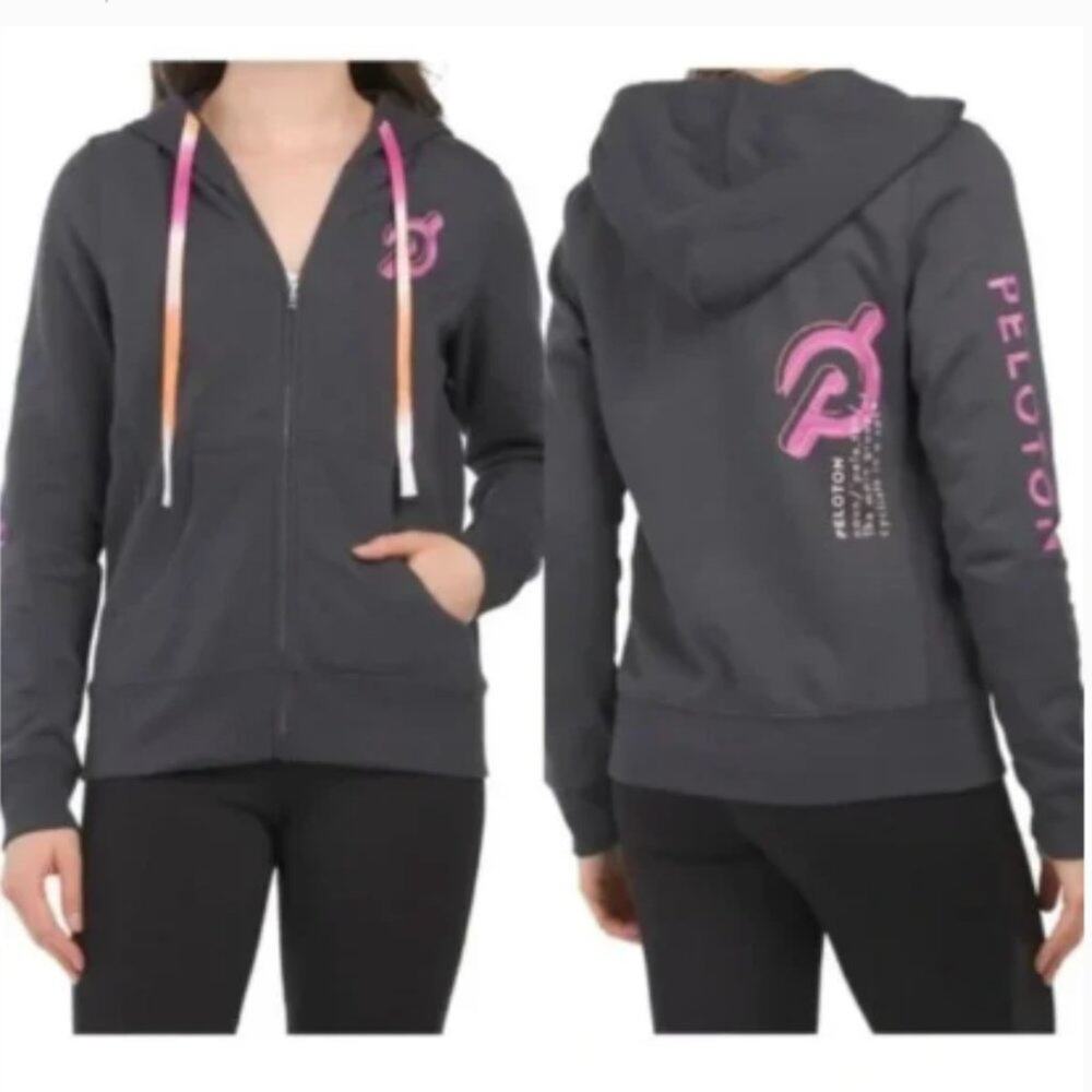 Peloton Women's Ultimate Fleece Full Zip Hoodie Gray Pink Size M